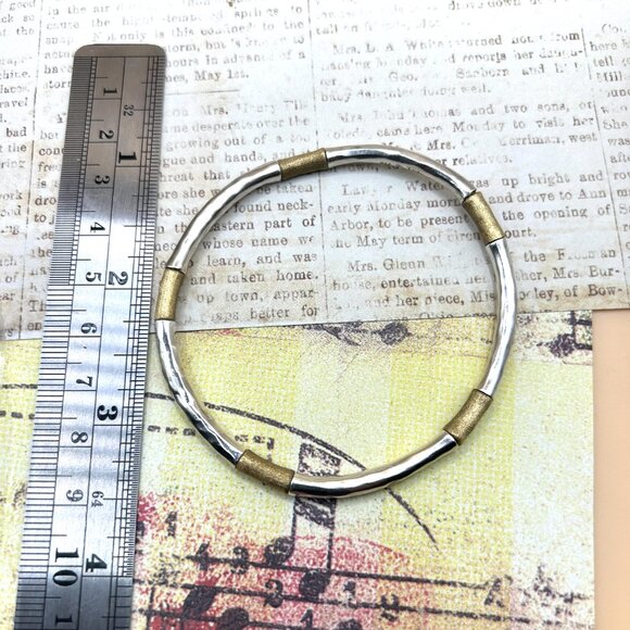 Rare Silpada Sterling Silver Perfect Mix Brass Stretch Bracelet Signed H… - Picture 2 of 9